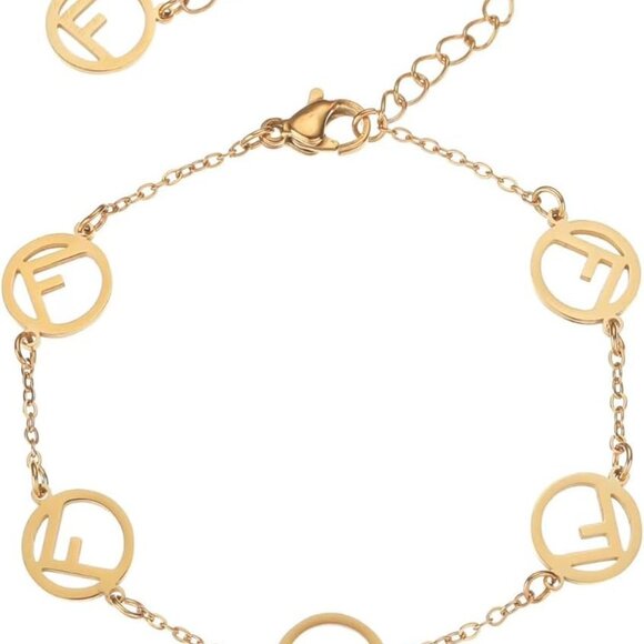Women's Gold Letter F Bracelet CZ Jewelry Adjustable Romantic Gift - Picture 1 of 5